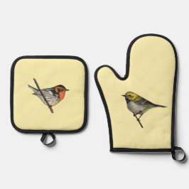 Warblers Gele Oven Mitt Potholders Set