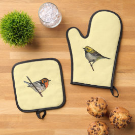 Warblers Gele Oven Mitt Potholders Set