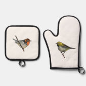 Warblers Witte Oven Mitt Potholders Set (Voorkant)