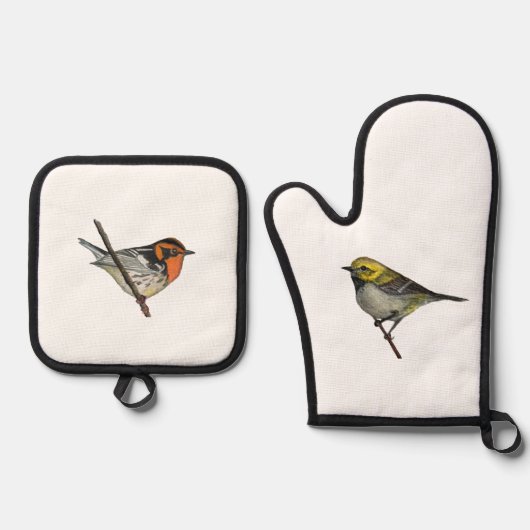 Warblers Witte Oven Mitt Potholders Set (Voorkant)