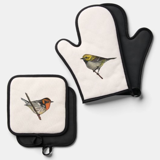 Warblers Witte Oven Mitt Potholders Set (Voorkant / Achterkant)