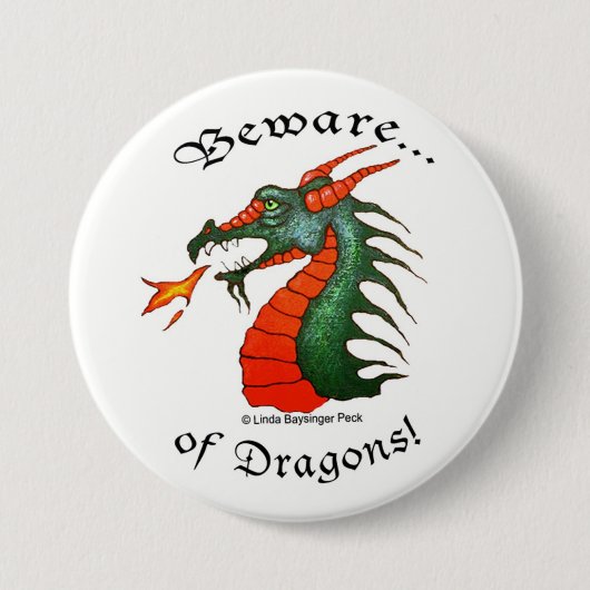 Ware Dragons White Ronde Button 7,6 Cm (Voorkant)