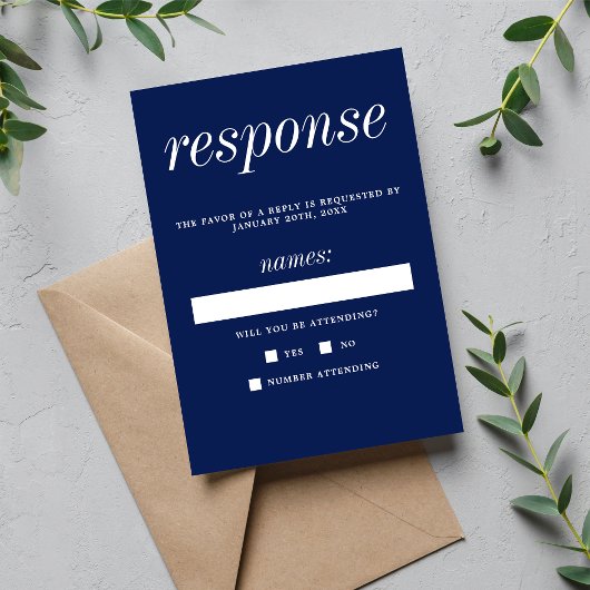 Ware eenvoud 2 Inktblauw Minimalistische Bruiloft RSVP Kaartje