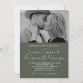 Ware eenvoud 3 Moderne Camo Groene Foto Bruiloft Kaart (Voorkant)