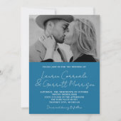 Ware eenvoud 3 Moderne Winter Blauwe Foto Bruiloft Kaart (Voorkant)