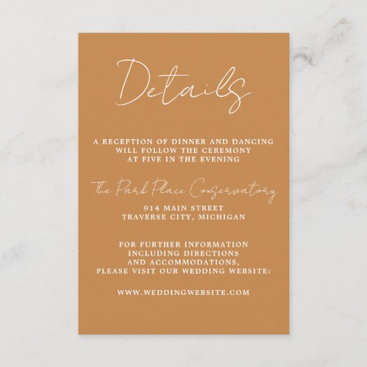 Ware eenvoud 3 Script Minimale Abrikoos Bruiloft Informatiekaartje (Voorkant)