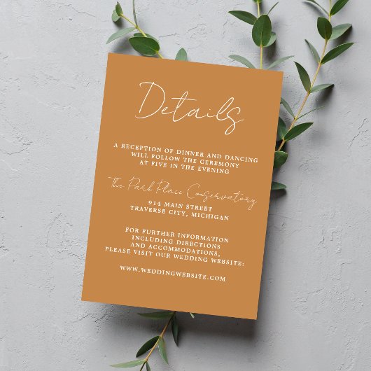 Ware eenvoud 3 Script Minimale Abrikoos Bruiloft Informatiekaartje