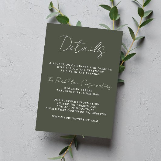 Ware eenvoud 3 Script Minimale Camo Groen Informatiekaartje