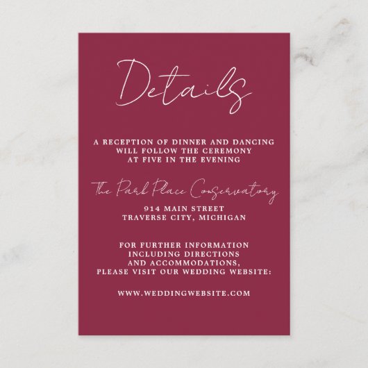 Ware eenvoud 3 Script minimale Claret bruiloft Informatiekaartje (Voorkant)