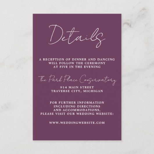 Ware eenvoud 3 Script minimale druivenbruiloft Informatiekaartje (Voorkant)