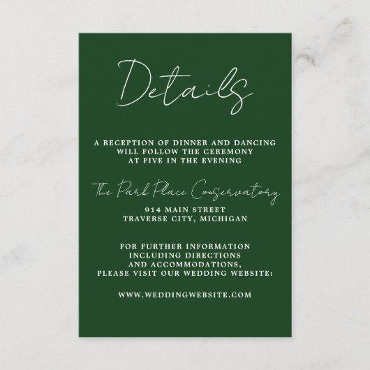 Ware eenvoud 3 Script Minimale Evergreen bruiloft Informatiekaartje (Voorkant)