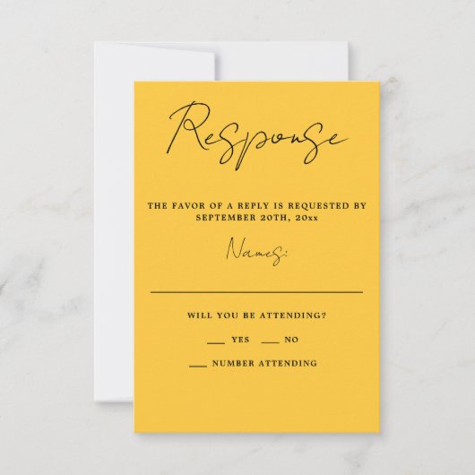 Ware eenvoud 3 Script minimale goudsbloem bruiloft RSVP Kaartje (Voorkant)