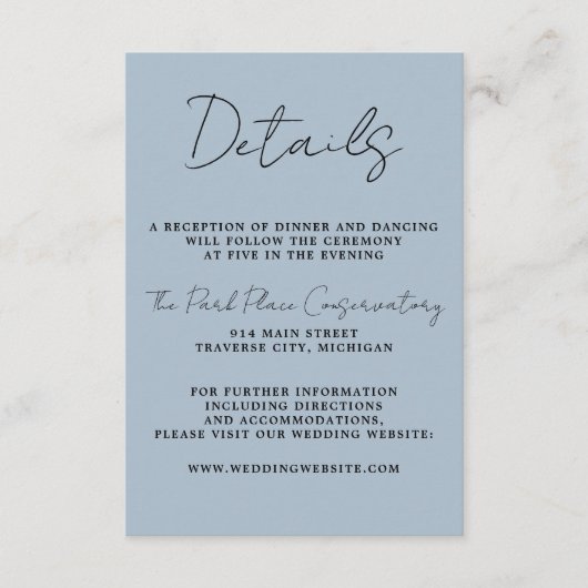 Ware eenvoud 3 Script Minimale Ice Blue bruiloft Informatiekaartje (Voorkant)