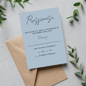 Ware eenvoud 3 Script Minimale Ice Blue bruiloft RSVP Kaartje