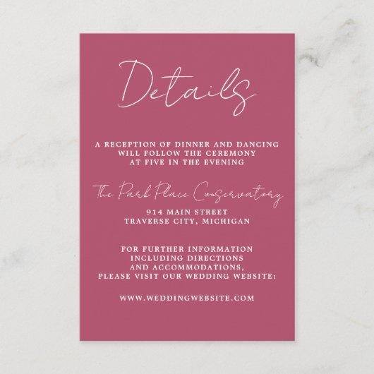 Ware eenvoud 3 Script Minimale Mulberry bruiloft Informatiekaartje (Voorkant)