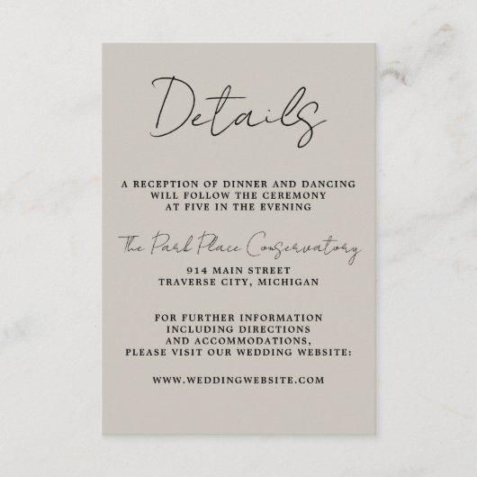 Ware eenvoud 3 Script Minimale Oester Bruiloft Informatiekaartje (Voorkant)