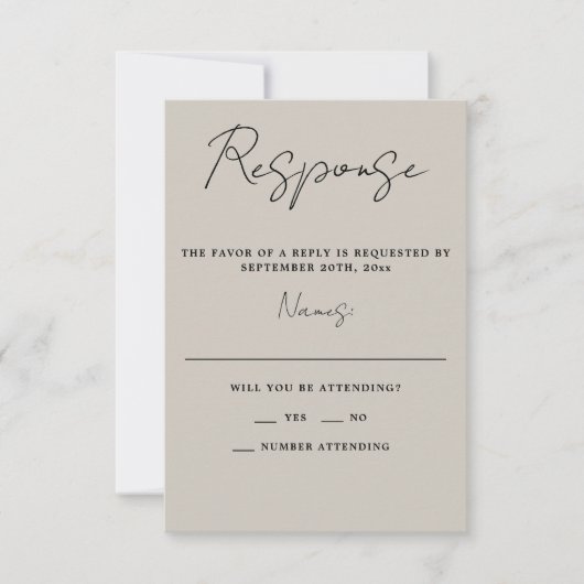 Ware eenvoud 3 Script Minimale Oester Bruiloft RSVP Kaartje (Voorkant)