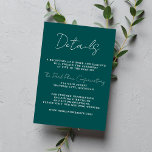 Ware eenvoud 3 Script Minimale Peacock bruiloft Informatiekaartje<br><div class="desc">Een prachtige toevoeging om alle details te plaatsen die niet zijn opgenomen op de huwelijksuitnodiging of rsvp-kaart - zoals de receptie informatie of bruiloft website. Perfect afgestemd op het True Simplicity 3 collectie. Dit is een mix of match collectie. Neem contact met mij op als u hulp wilt bij het...</div>