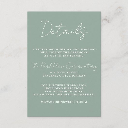 Ware eenvoud 3 Script Minimale Sage Green Informatiekaartje (Voorkant)