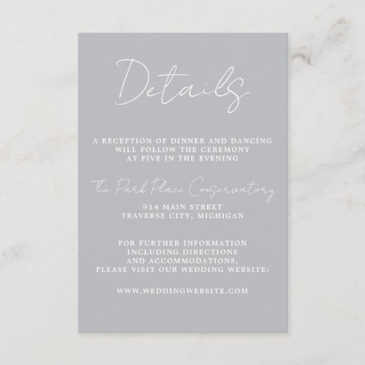 Ware eenvoud 3 Script Minimale Sterling Bruiloft Informatiekaartje (Voorkant)