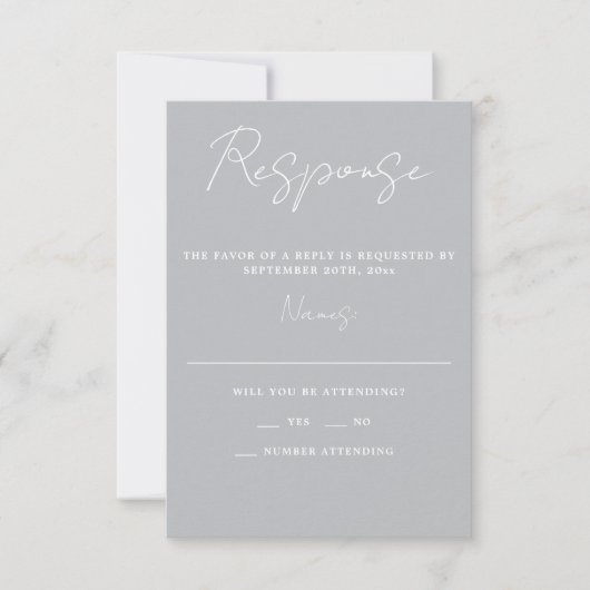 Ware eenvoud 3 Script Minimale Sterling Bruiloft RSVP Kaartje (Voorkant)