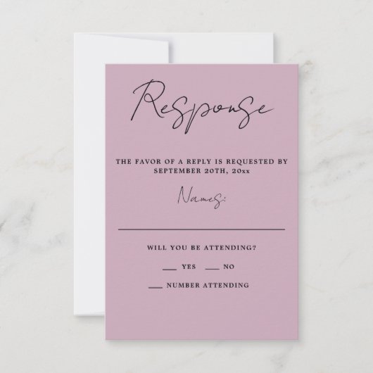 Ware eenvoud 3 Script Minimale Wisteria bruiloft RSVP Kaartje (Voorkant)