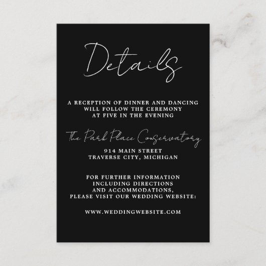 Ware eenvoud 3 Script minimale zwarte bruiloft Informatiekaartje (Voorkant)