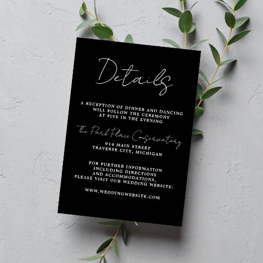 Ware eenvoud 3 Script minimale zwarte bruiloft Informatiekaartje