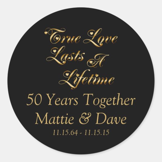 Ware liefde duurt een leven lang 50ste Jubileum Ronde Sticker (Voorkant)