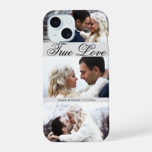 ware liefde, elegante 3 foto's jubileum romantisch iPhone 15 case