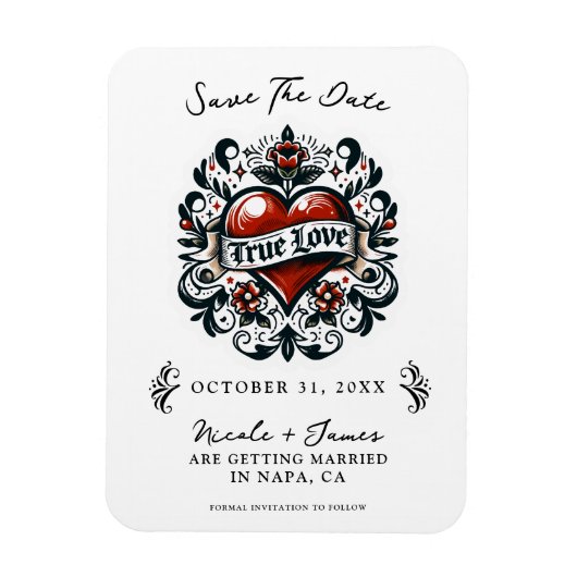 Ware Liefde Hart Tattoo Bruiloft Save the Date Magneet (Verticaal)