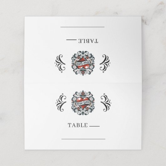 Ware Liefde Hart Tattoo Sticker Bruiloft Plaats Ka Plaatskaartje (Buitenkant ongevouwen)