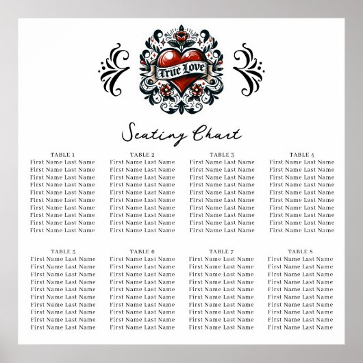 Ware Liefde Hart Tattoo Sticker Bruiloft Zitplaats Poster (Voorkant)