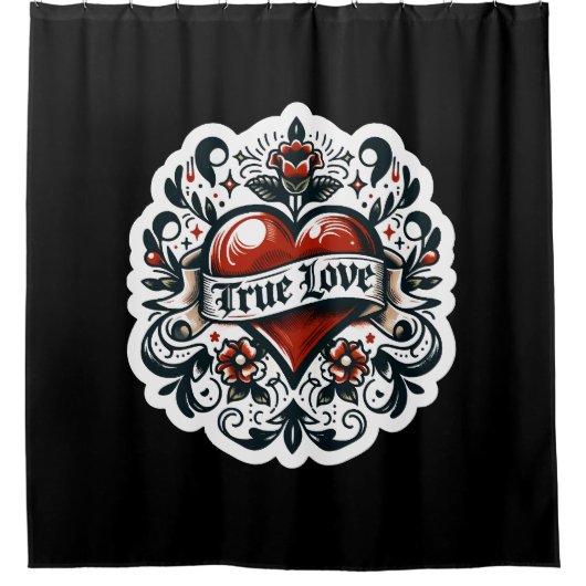 Ware Liefde Hart Tattoo Sticker Stijl Artistiek Douchegordijn (Voorkant)