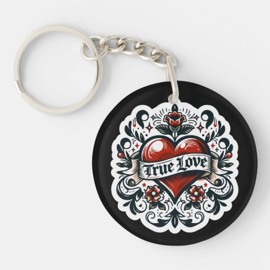 Ware Liefde Hart Tattoo Sticker Stijl Artistiek Sleutelhanger (Voorkant)