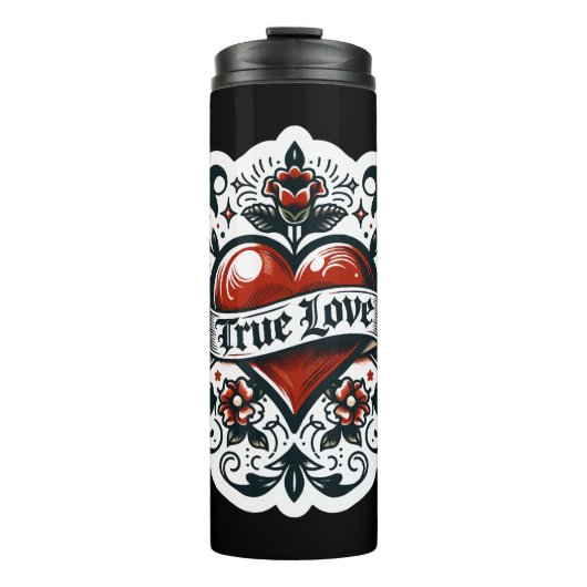 Ware Liefde Hart Tattoo Sticker Stijl Artistiek Thermosbeker (Voorkant)