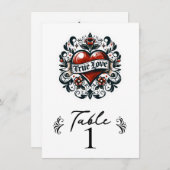 Ware Liefde Hart Tattoo Trouwtafel Nummer Kaart (Voorkant / Achterkant)