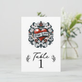 Ware Liefde Hart Tattoo Trouwtafel Nummer Kaart (Staand voorkant)
