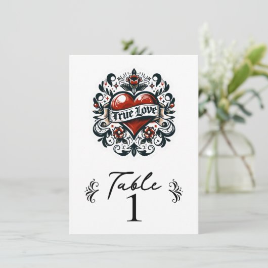 Ware Liefde Hart Tattoo Trouwtafel Nummer Kaart (Staand voorkant)