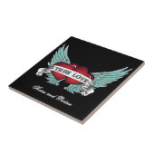 Ware liefde Rockabilly Gevleugeld Hart Tegeltje (Zijkant)