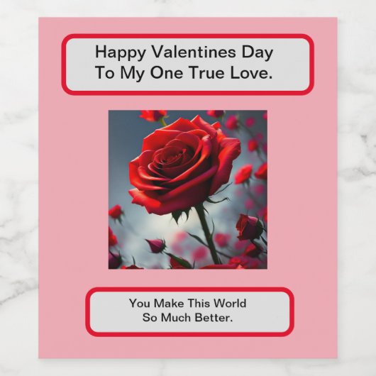 Ware Liefde Rode Roos, Valentijnsdag Wijn Etiket (Enkel label)