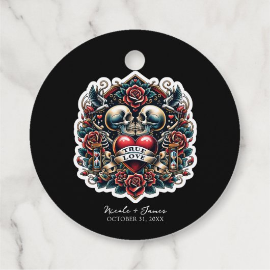 Ware Liefde Skelet Hart Tattoo Bruiloft Bedankjes Labels (Achterkant)