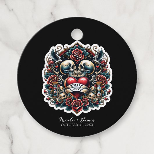 Ware Liefde Skelet Hart Tattoo Bruiloft Bedankjes Labels (Voorkant)