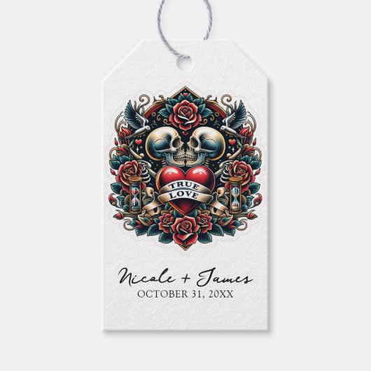 Ware Liefde Skelet Hart Tattoo Bruiloft Cadeaulabel (Voorkant)