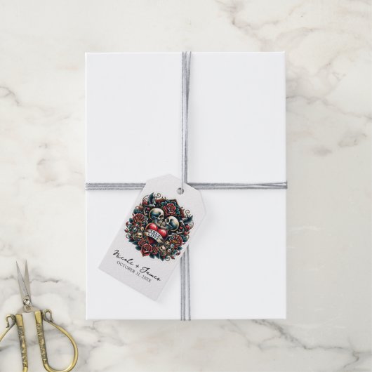 Ware Liefde Skelet Hart Tattoo Bruiloft Cadeaulabel (Met Touw)