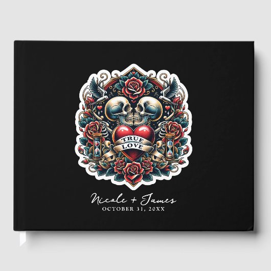 Ware Liefde Skelet Hart Tattoo Bruiloft Gastenboek (Voorkant)
