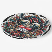 Ware Liefde Skelet Hart Tattoo Bruiloft Papieren Bordje (Gekanteld)