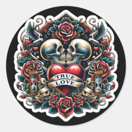 Ware Liefde Skelet Hart Tattoo Bruiloft Ronde Sticker