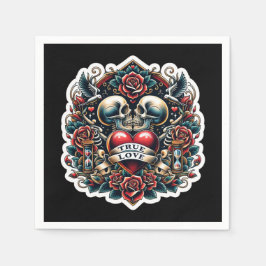 Ware Liefde Skelet Hart Tattoo Bruiloft Servet