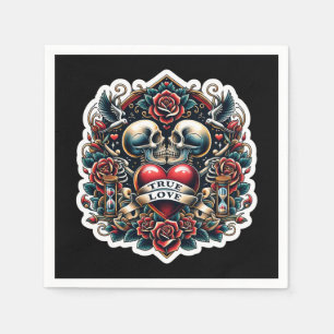 Ware Liefde Skelet Hart Tattoo Bruiloft Servet